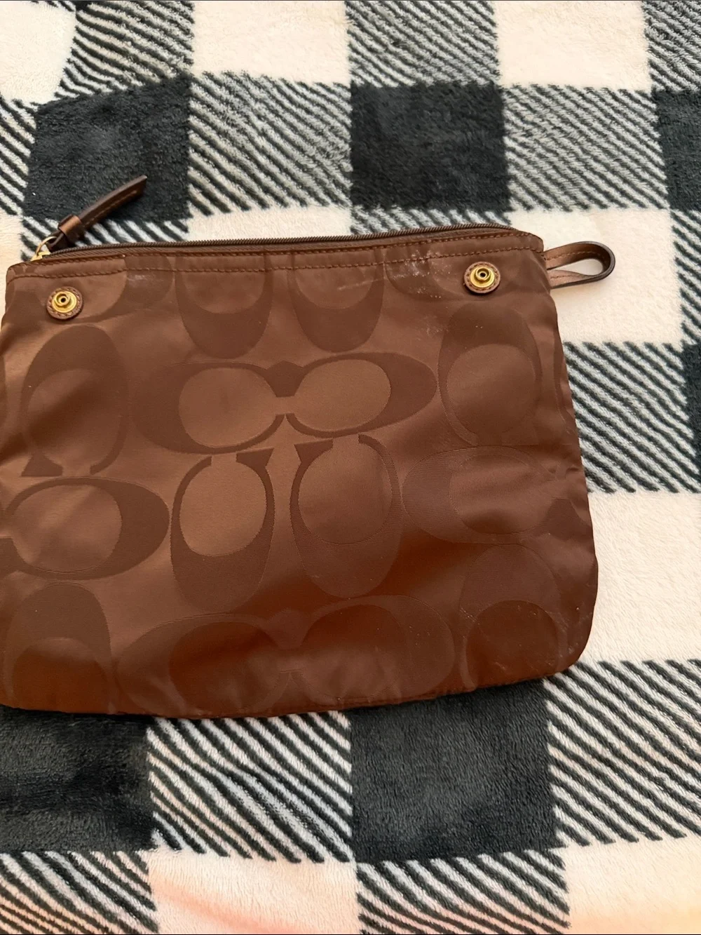 Coach Brown Nylon Signature Zip Cosmetic Pouch